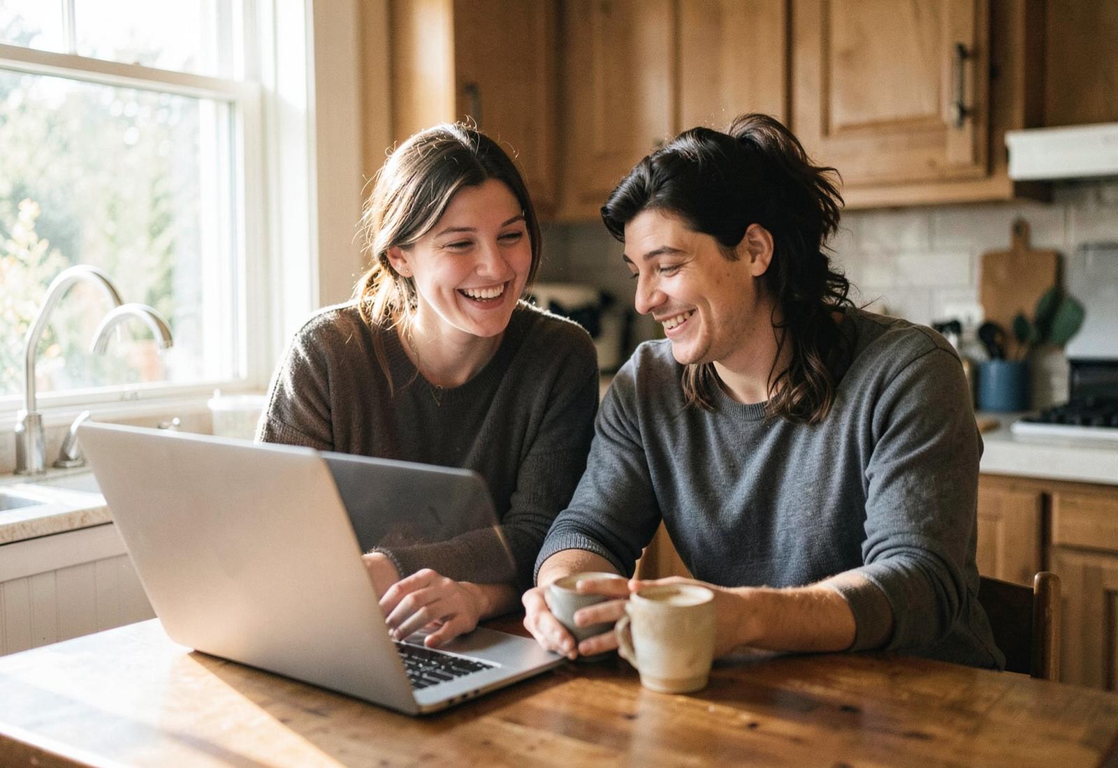 Buyers reviewing loan options with their advisor at the kitchen table